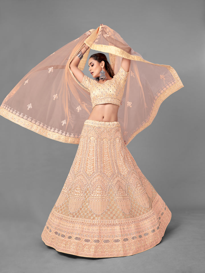 Elegant Peach Lehenga | Zari, Zarkan & Dori Work for Weddings