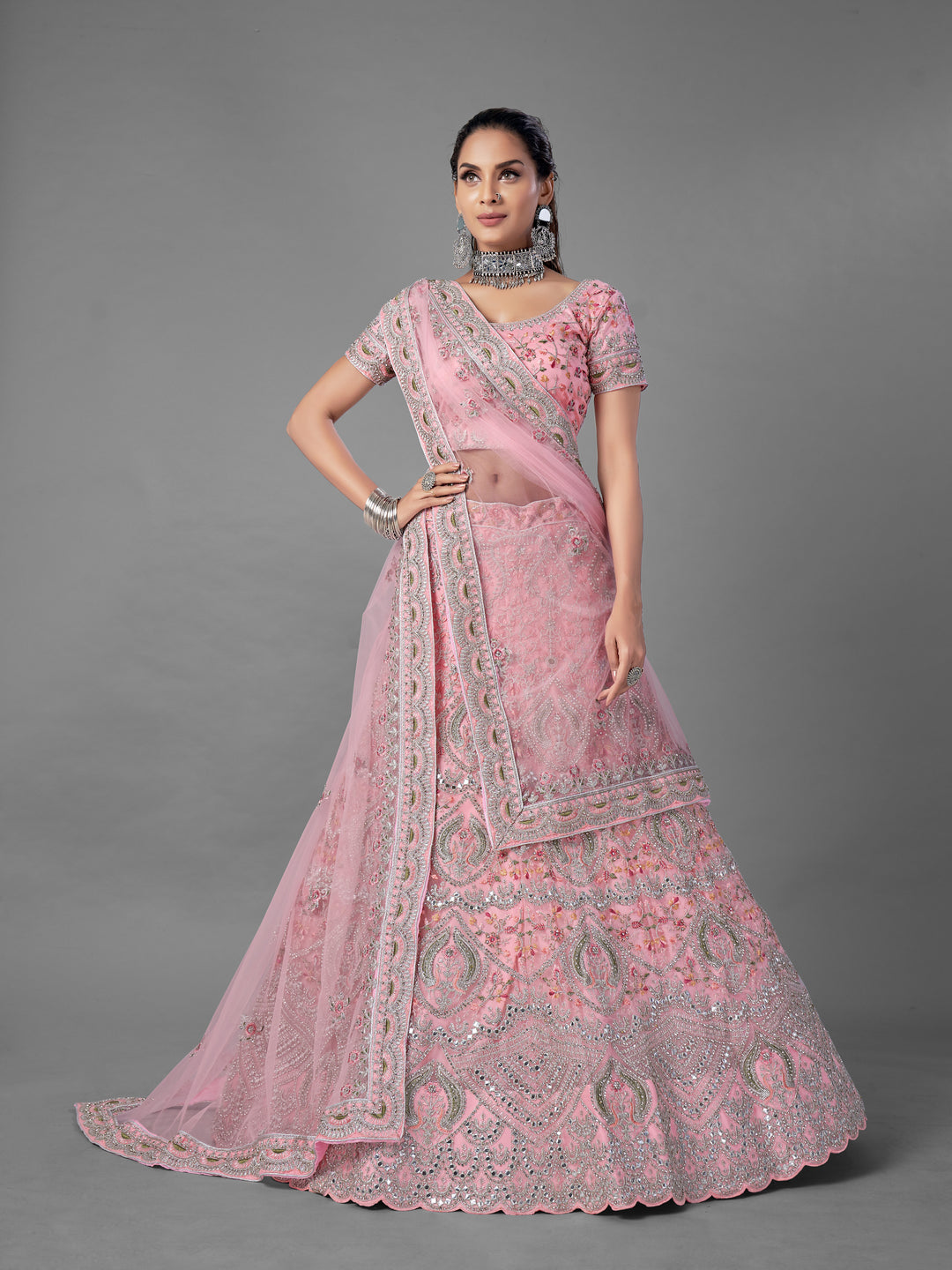 Elegant Pink Lehenga | Dori, Zarkan & Thread Work for Weddings