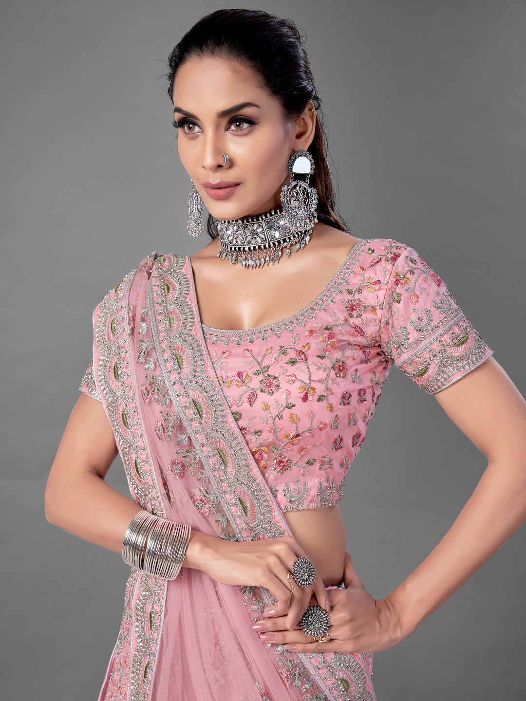 Elegant Pink Lehenga | Dori, Zarkan & Thread Work for Weddings