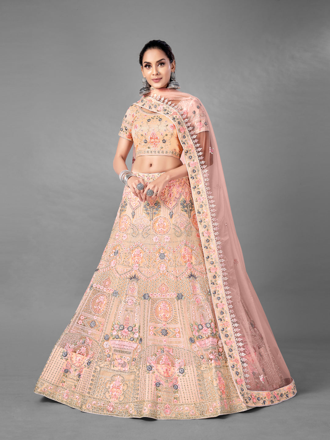 Peach Lehenga for Women | Elegant Net Wedding & Party Wear Set