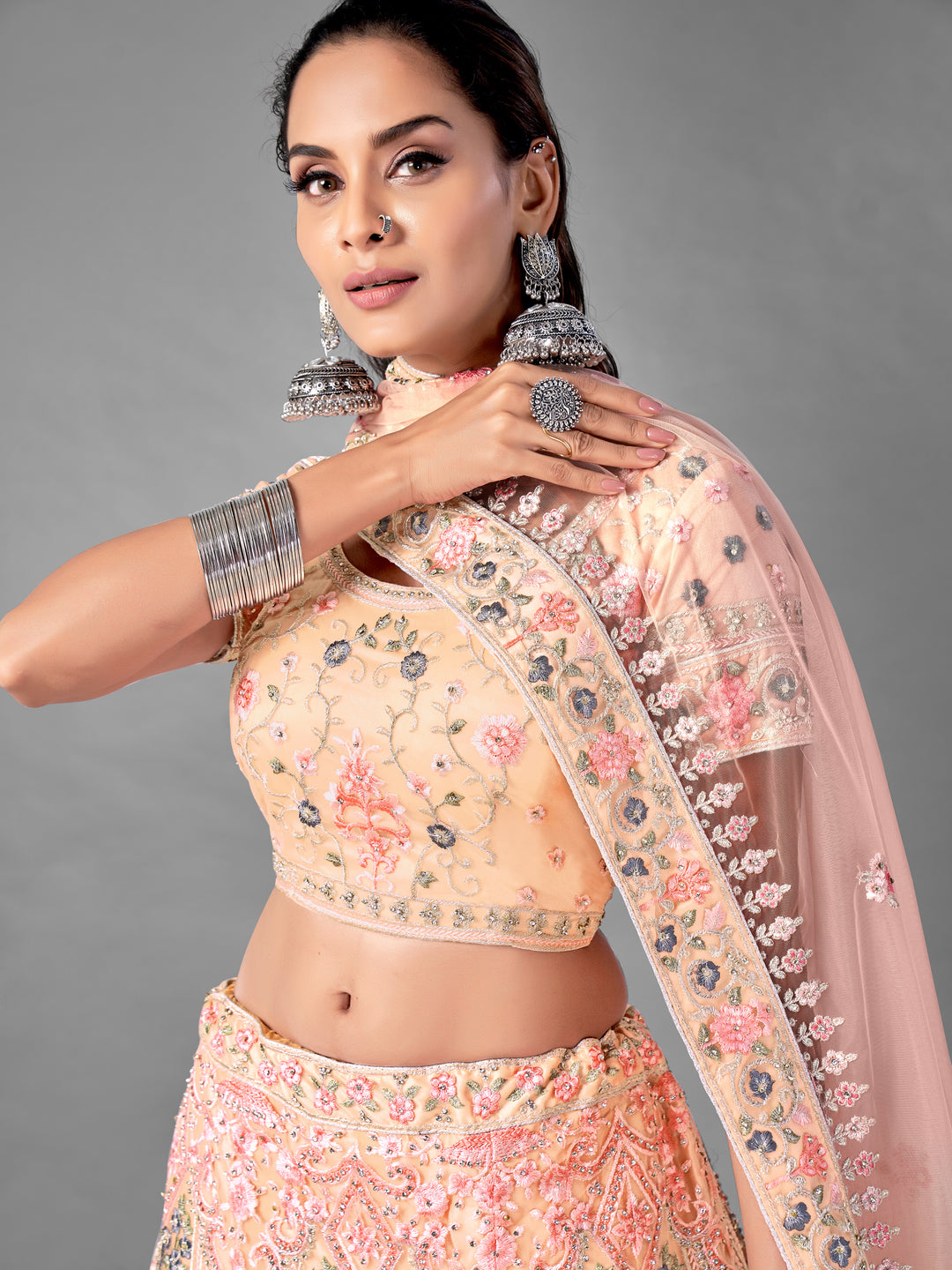 Peach Lehenga for Women | Elegant Net Wedding & Party Wear Set