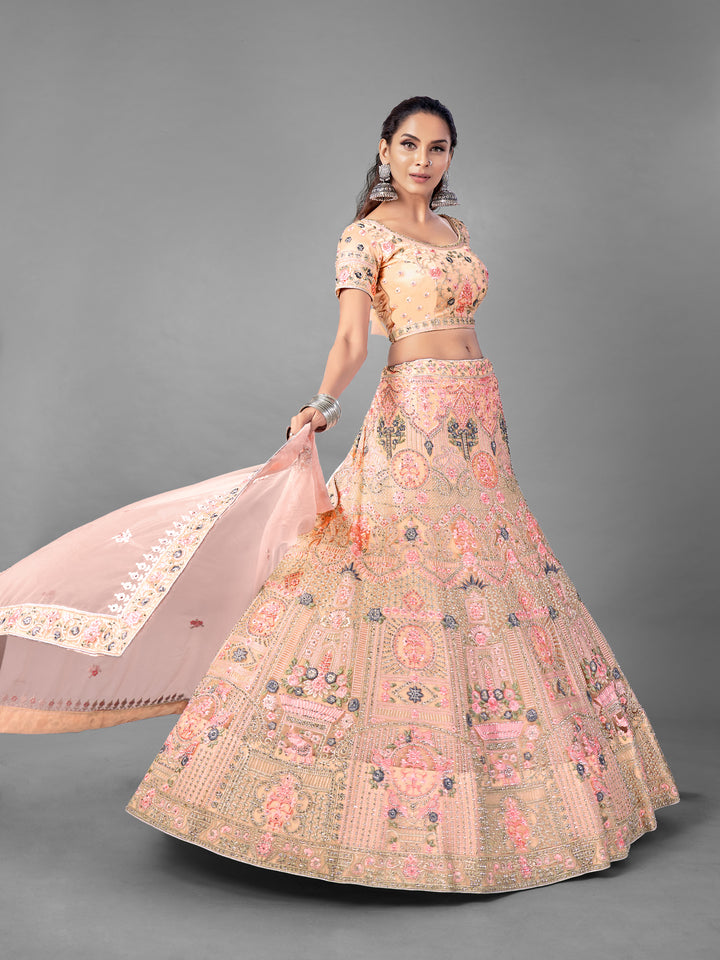 Peach Lehenga for Women | Elegant Net Wedding & Party Wear Set