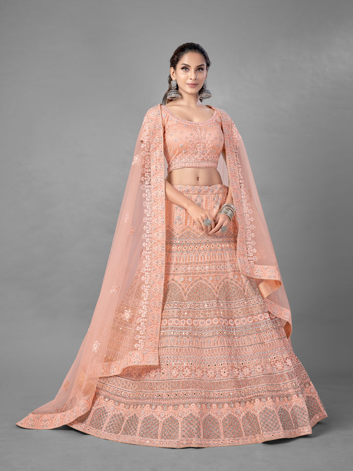 Peach Bridal Lehenga | Intricate Zarkan, Zari, and Dori Work Ensemble