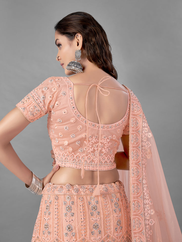 Peach Bridal Lehenga | Intricate Zarkan, Zari, and Dori Work Ensemble