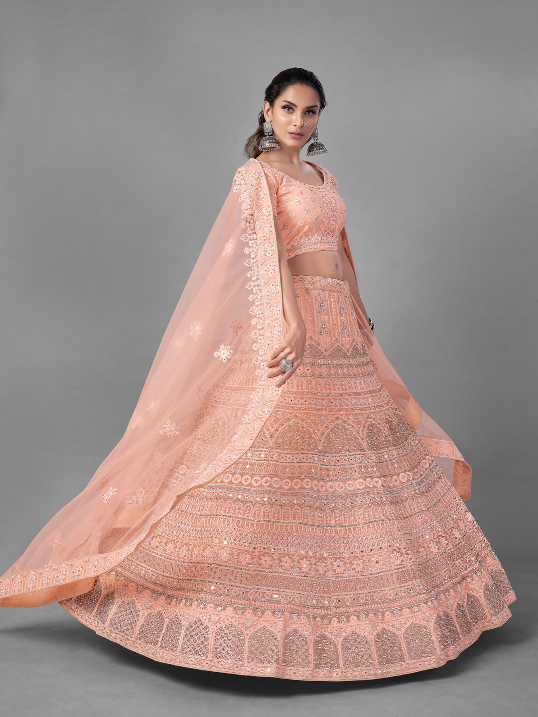 Peach Bridal Lehenga | Intricate Zarkan, Zari, and Dori Work Ensemble