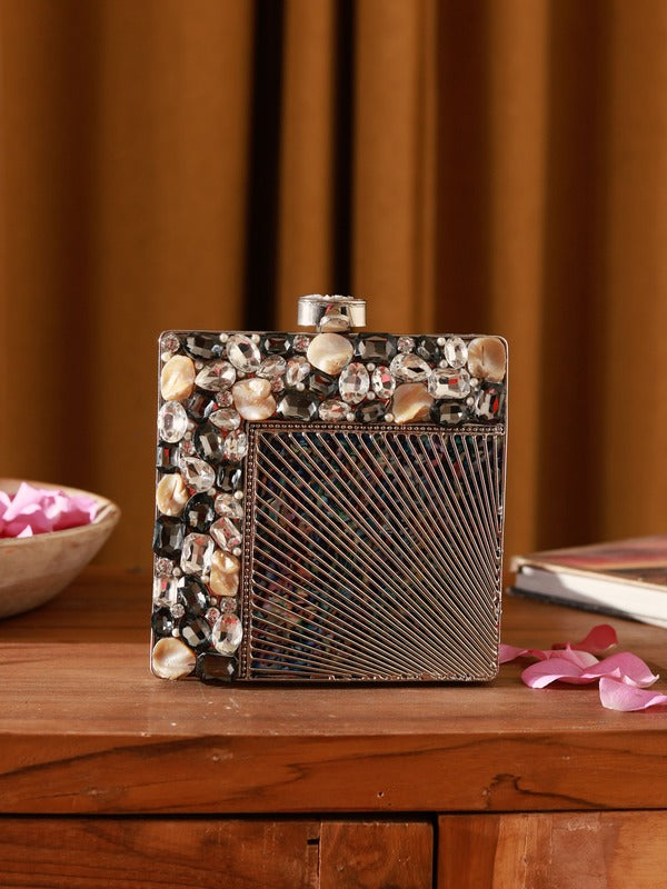 Aqsa Embellished Brass Clutch | Unique Brass Bag for Special Occasions