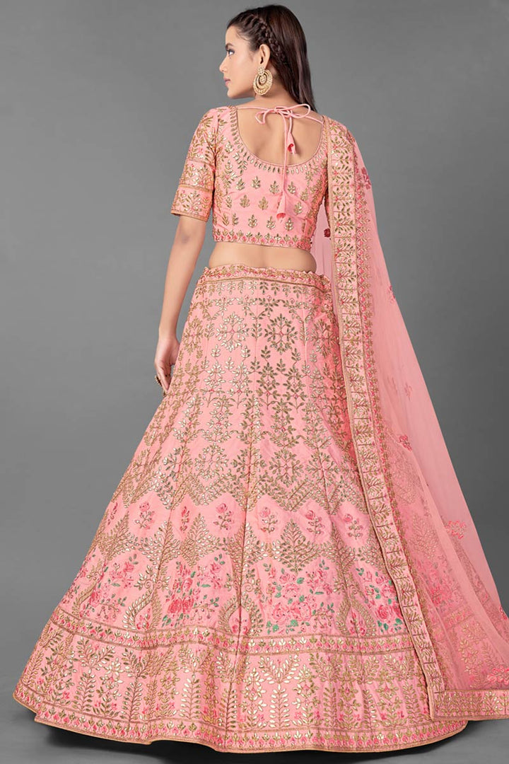 Peach Art Silk Lehenga Choli | Elegant Bridal Wedding Outfit