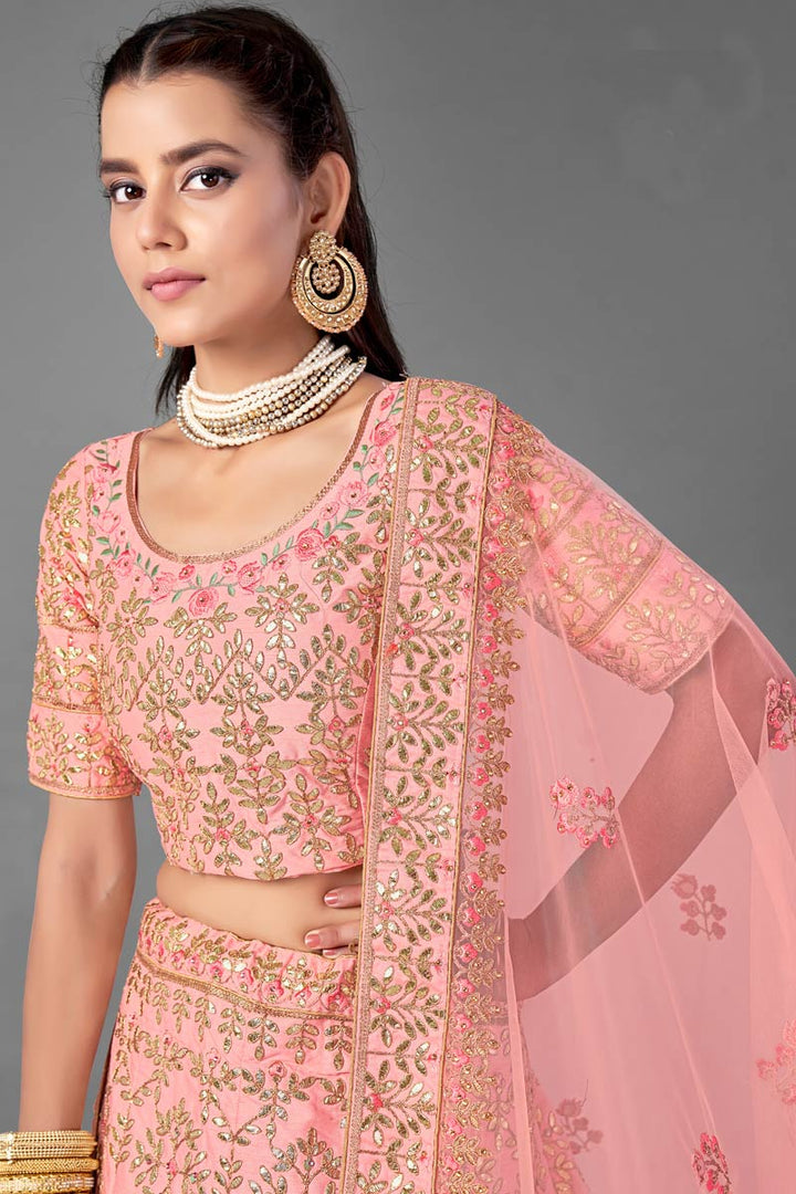 Peach Art Silk Lehenga Choli | Elegant Bridal Wedding Outfit