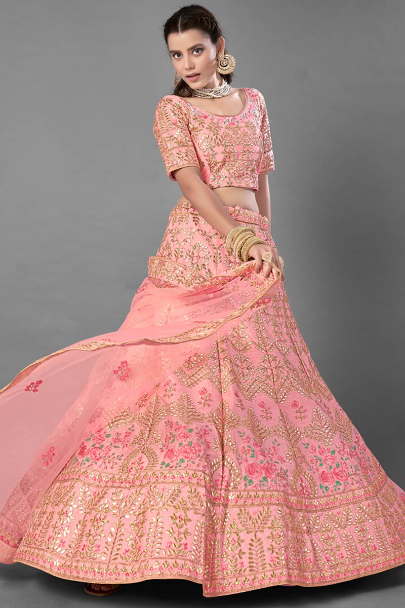 Peach Art Silk Lehenga Choli | Elegant Bridal Wedding Outfit