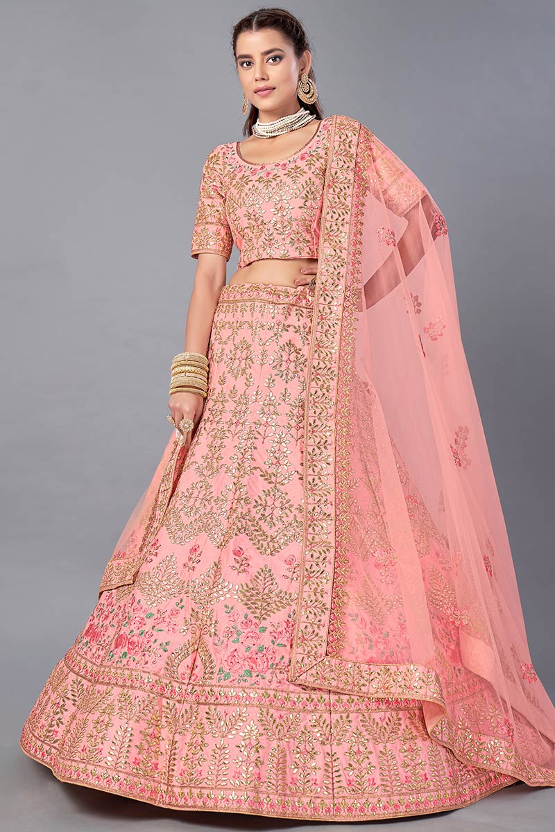 Peach Art Silk Lehenga Choli | Elegant Bridal Wedding Outfit