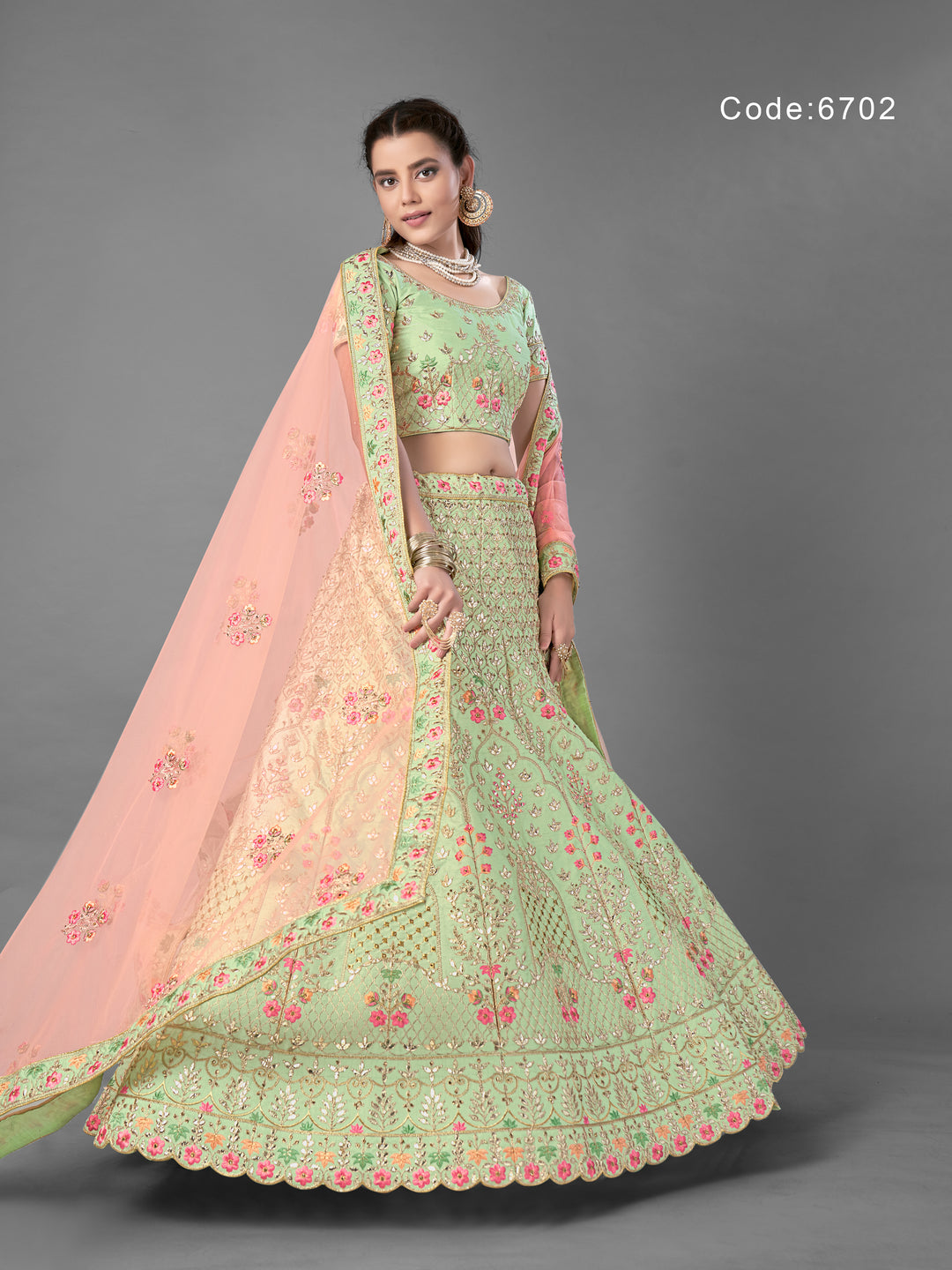 Pista Green Art Silk Lehenga Choli | Traditional Wedding Lehenga Set