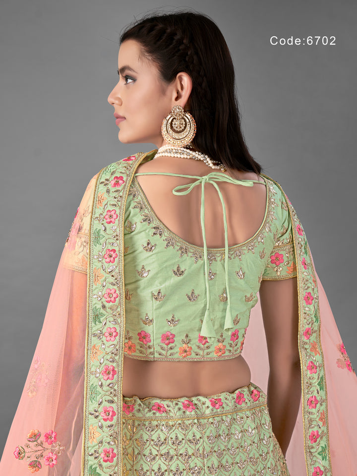 Pista Green Art Silk Lehenga Choli | Traditional Wedding Lehenga Set