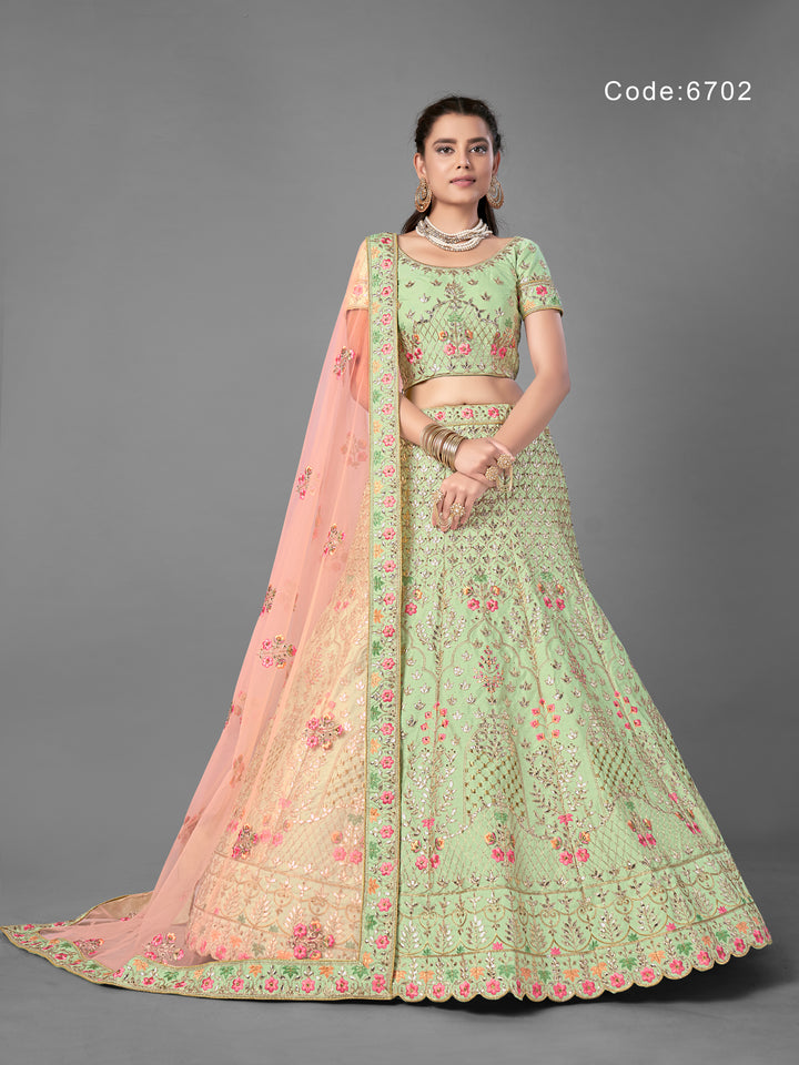 Pista Green Art Silk Lehenga Choli | Traditional Wedding Lehenga Set