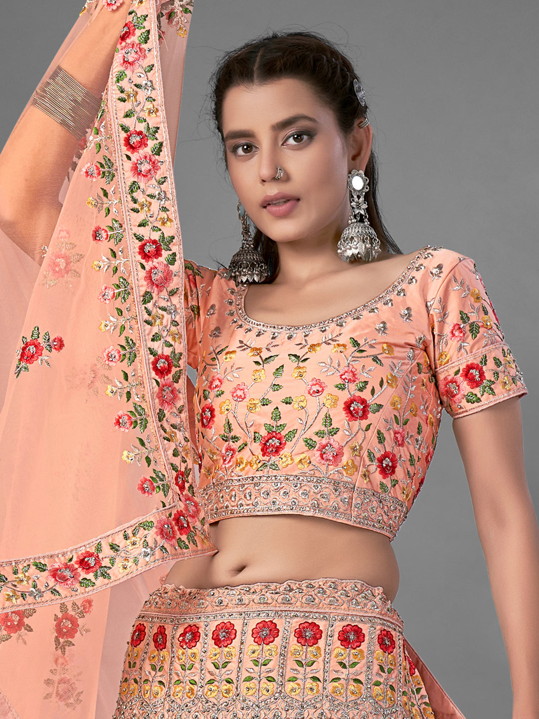 Peach Lehenga Choli Set | Traditional Indian Lehenga for Women