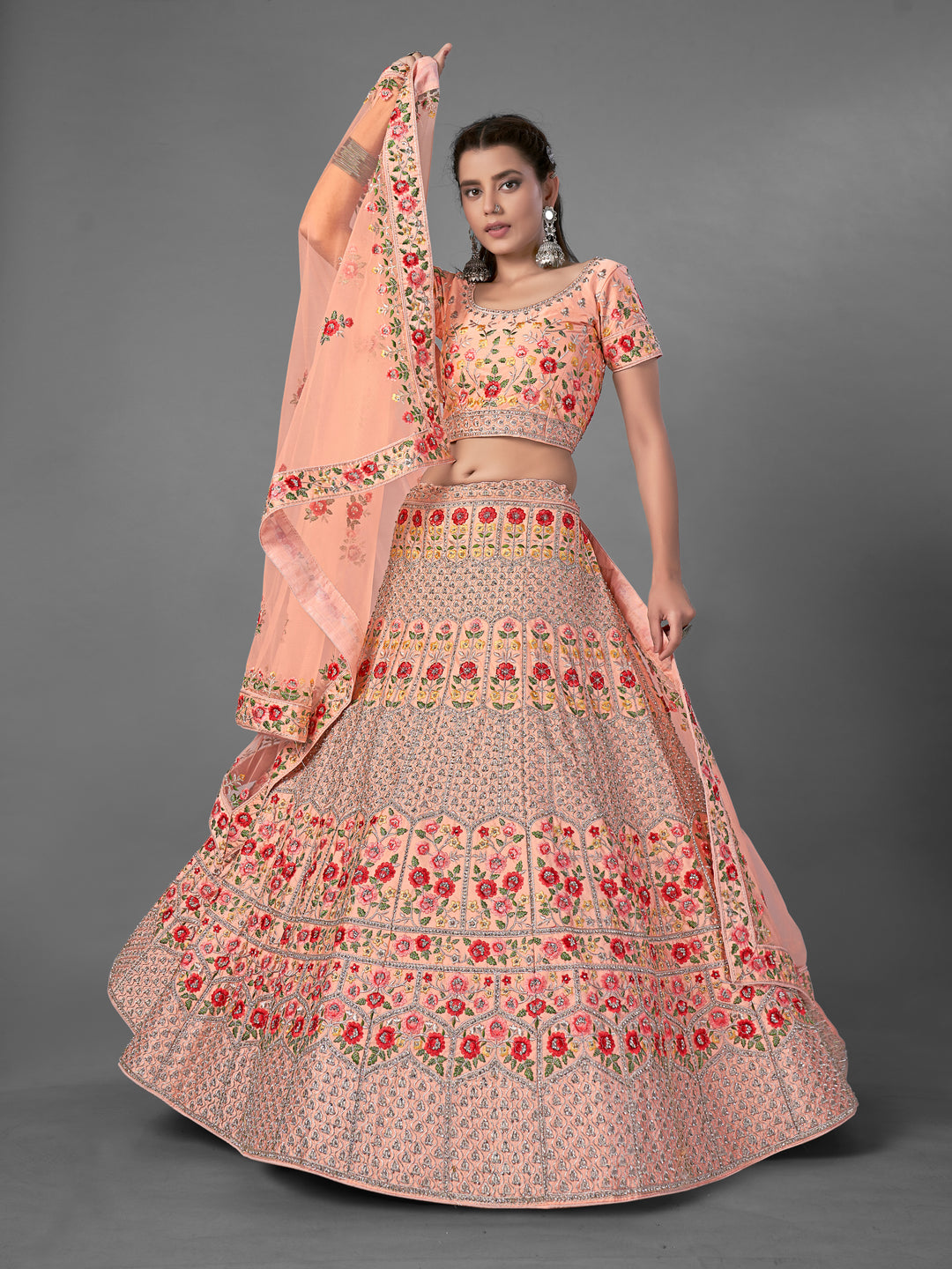 Peach Lehenga Choli Set | Traditional Indian Lehenga for Women