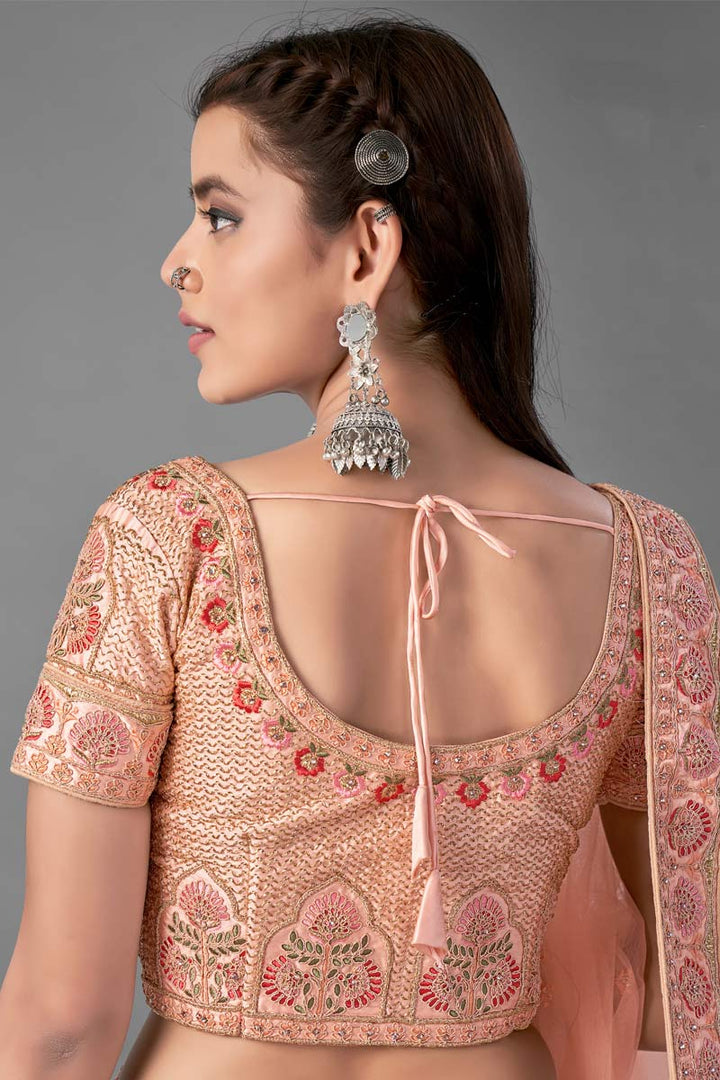 Peach Satin Bridal Lehenga Choli | Traditional Wedding Outfit