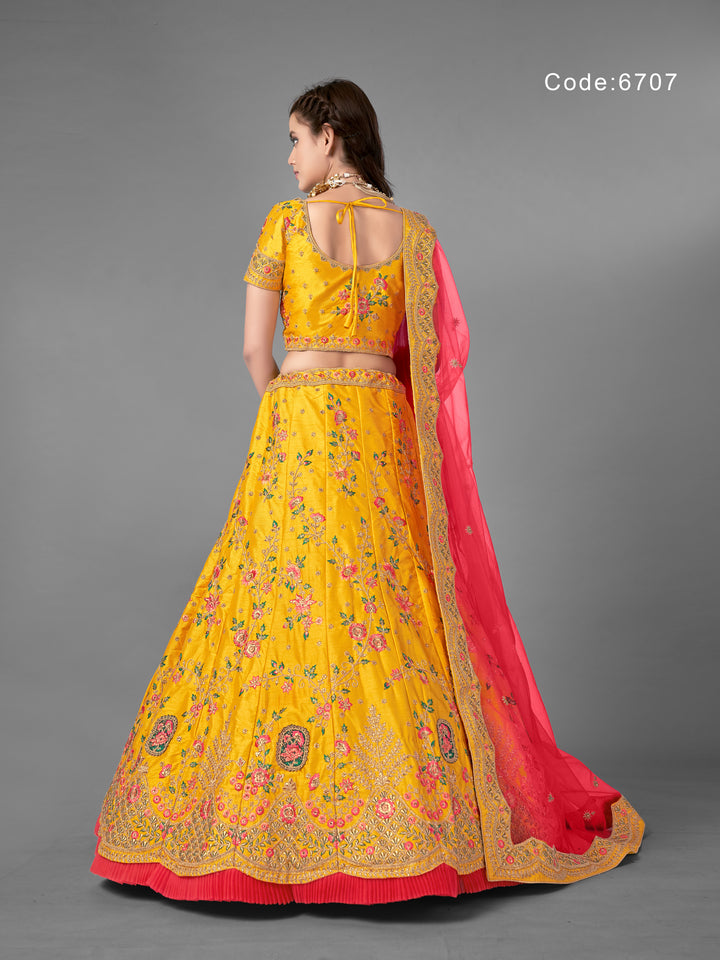 Yellow Art Silk Lehenga Choli | Elegant Bridal Wedding Outfit