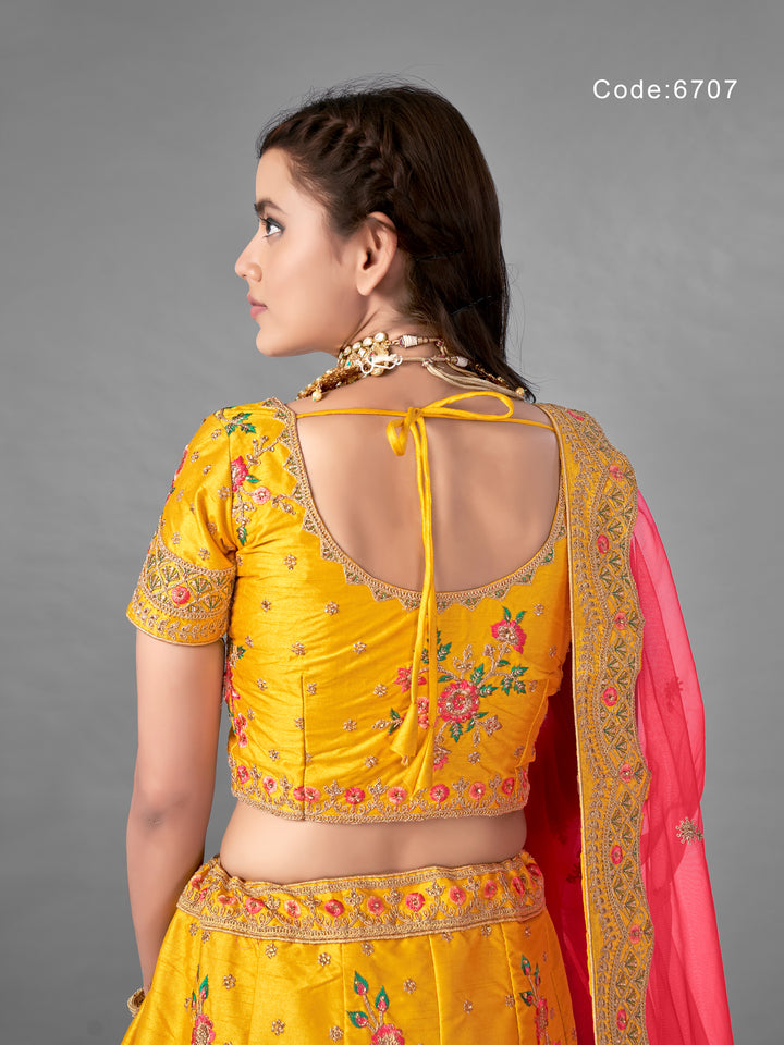 Yellow Art Silk Lehenga Choli | Elegant Bridal Wedding Outfit