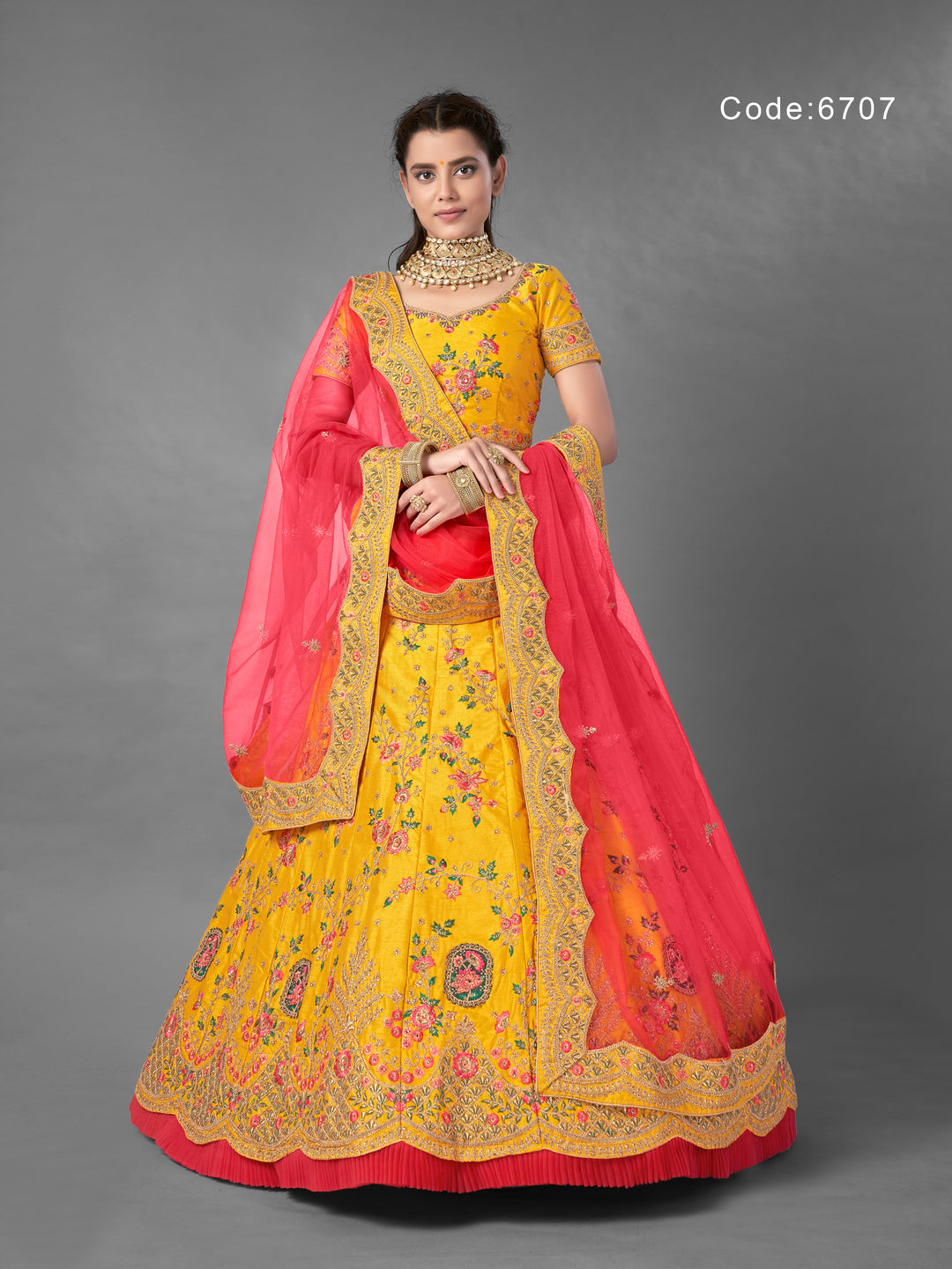 Yellow Art Silk Lehenga Choli | Elegant Bridal Wedding Outfit