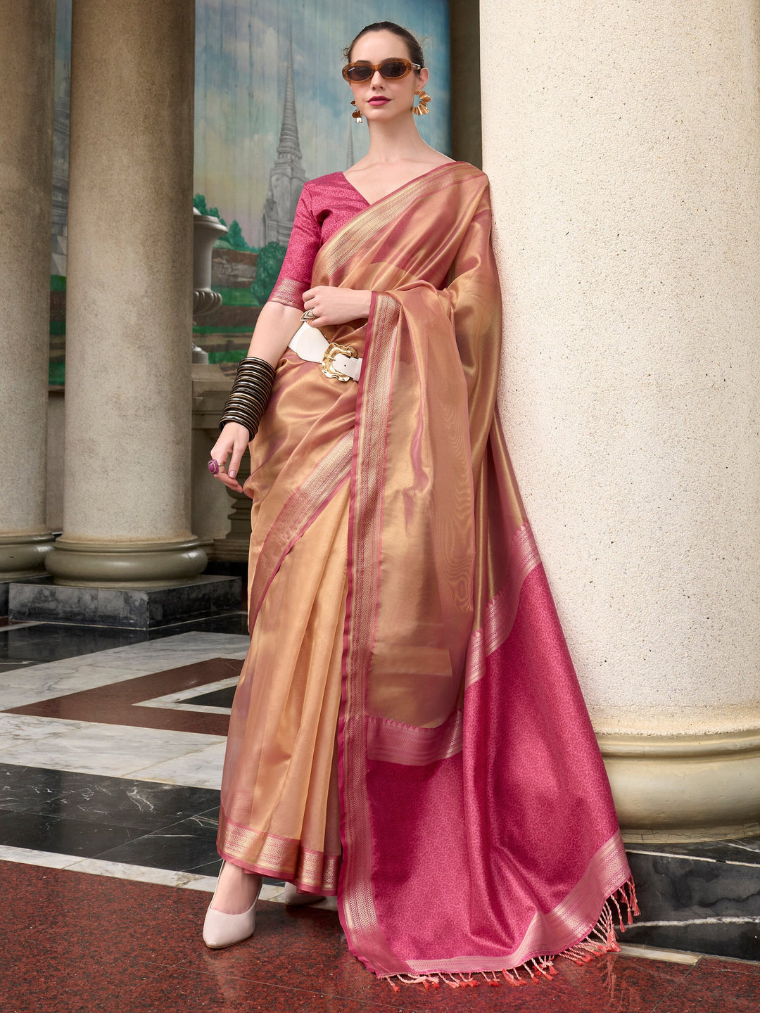 Vibrant color luxurious fabric exclusive attire crafted for elegance and style.