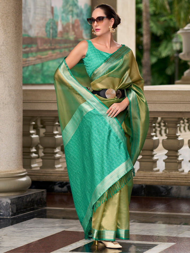 Green silk saree crafted for elegance and style.