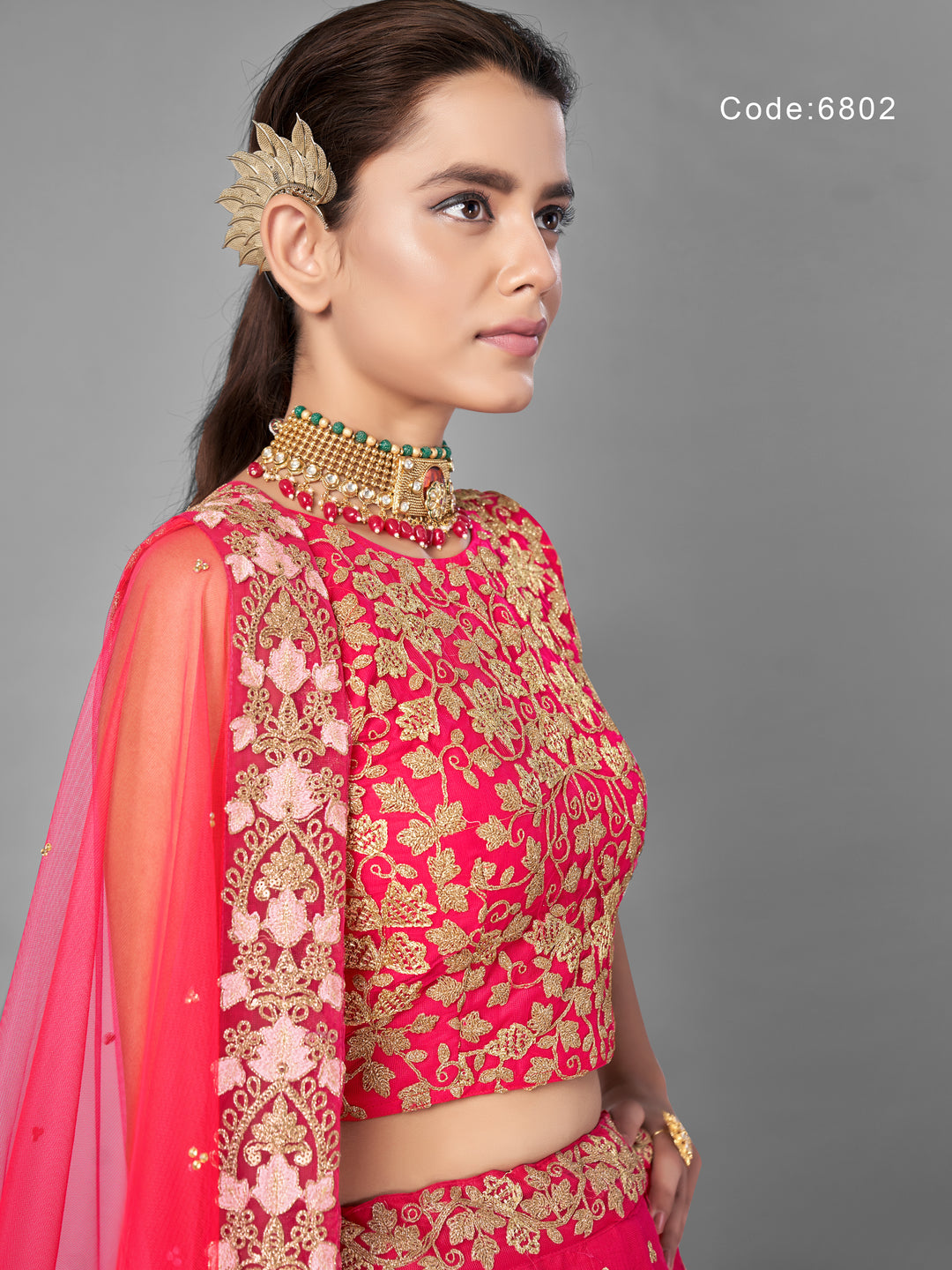 Bright Pink Net A-Line Lehenga | Zari and Sequins Work with Net Dupatta