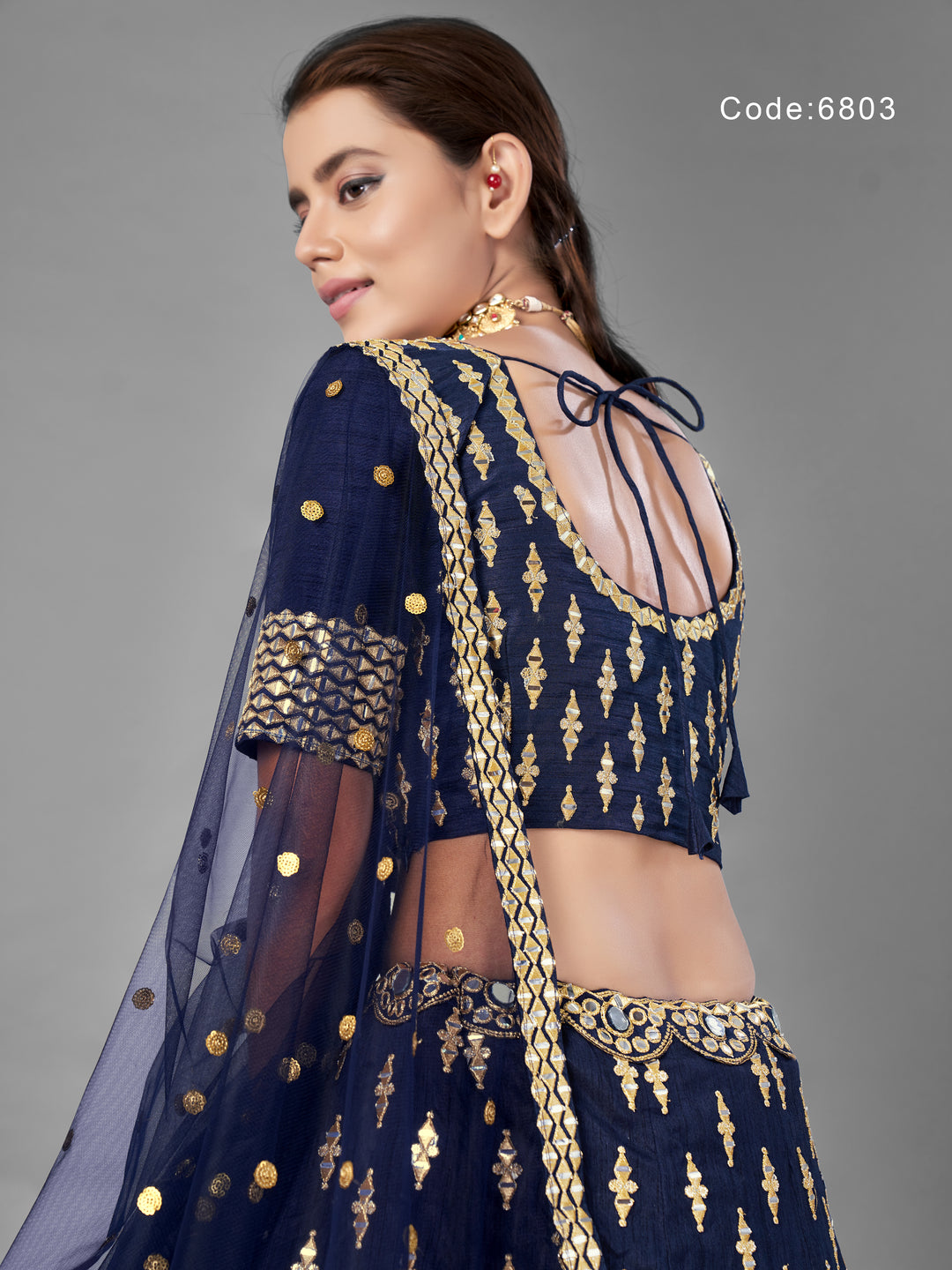 Elegant Navy Blue Lehenga Choli | Art Silk with Embroidered Choli and Dupatta