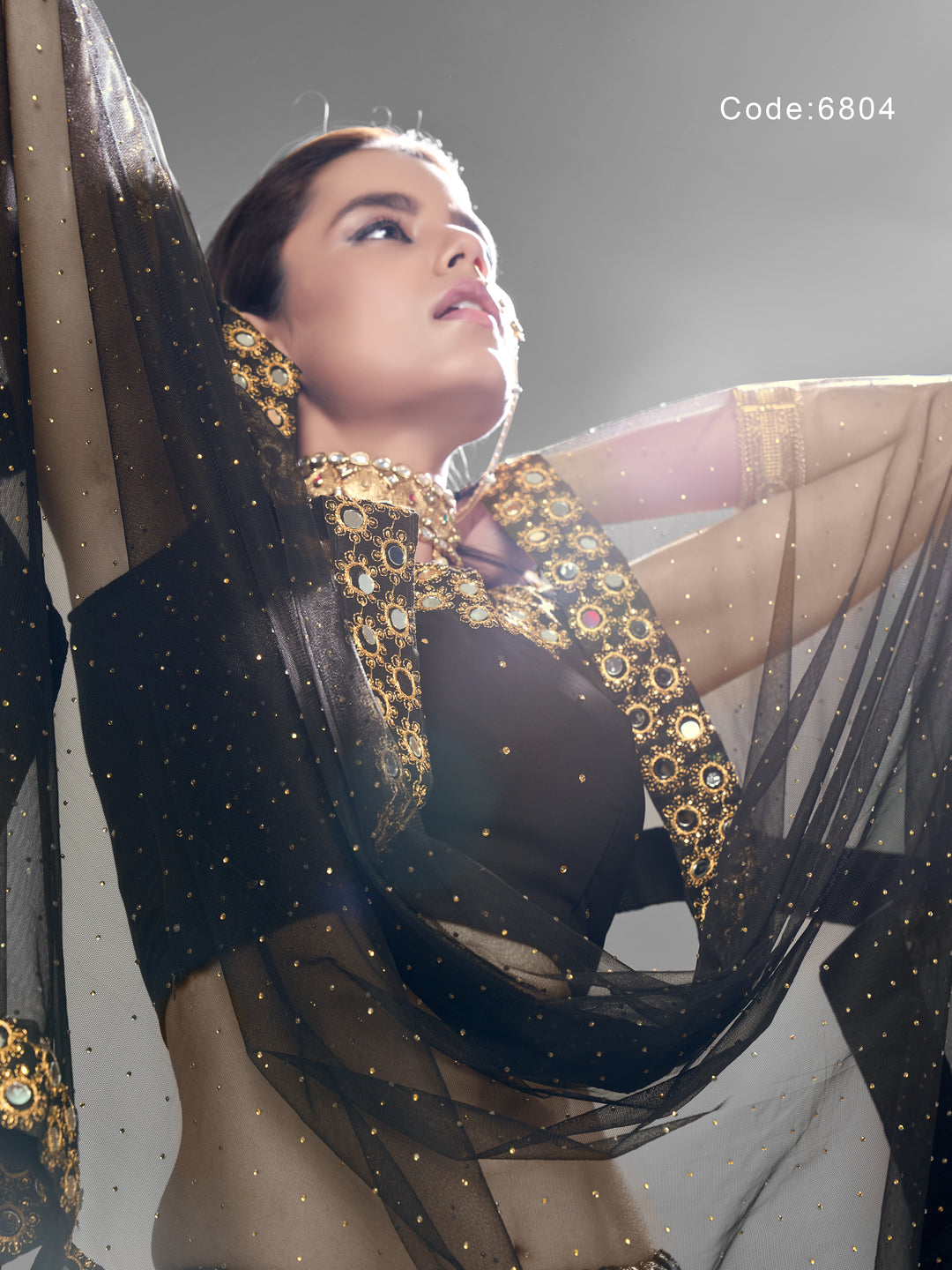 Black Georgette Lehenga | Mirror and Zari Work with Flared Design