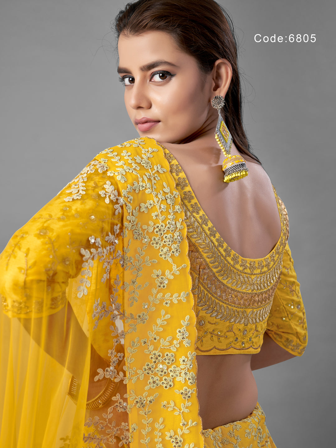 Elegant Yellow Art Silk Lehenga | Embroidered with Unstitched Blouse