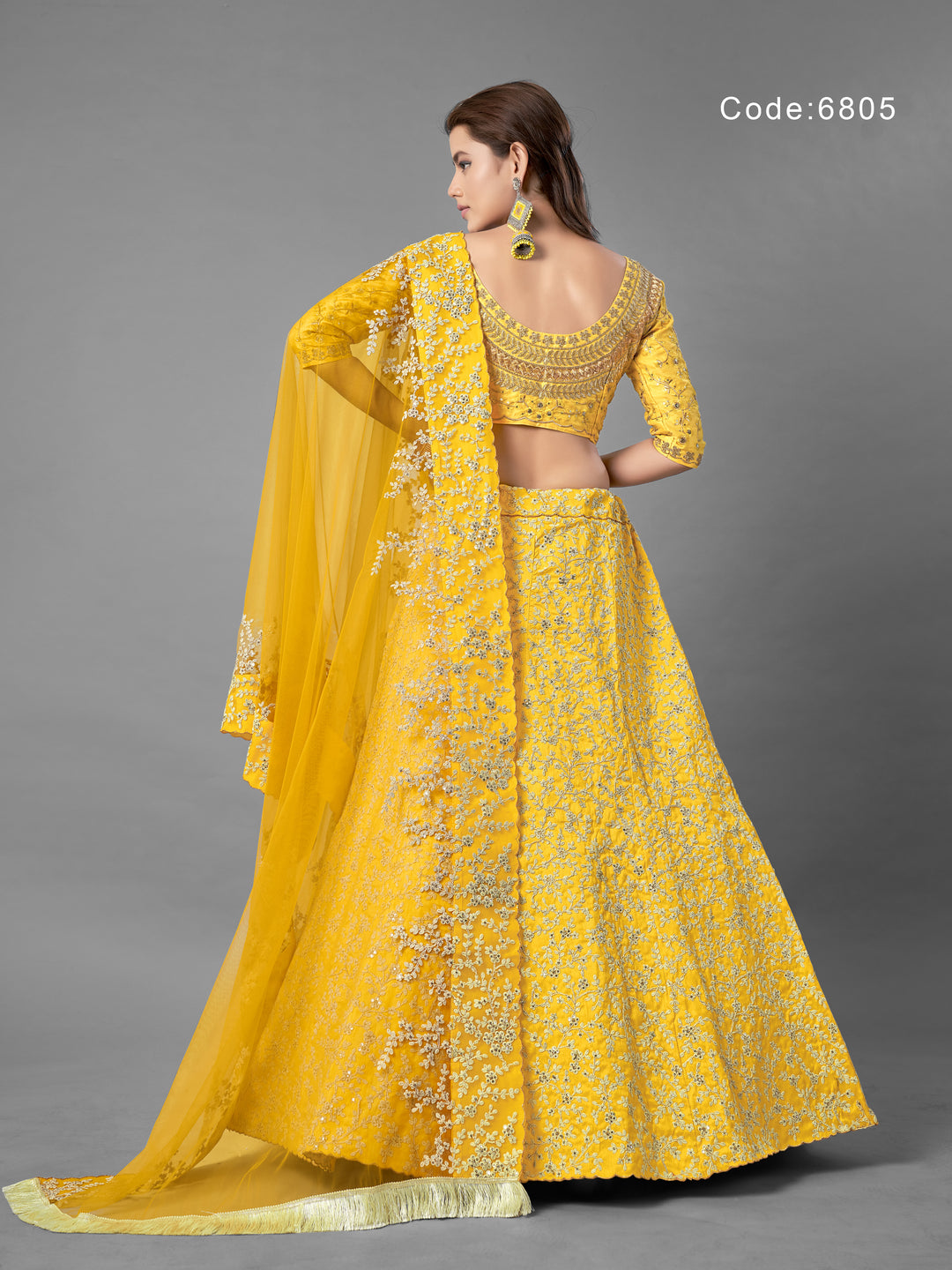 Elegant Yellow Art Silk Lehenga | Embroidered with Unstitched Blouse