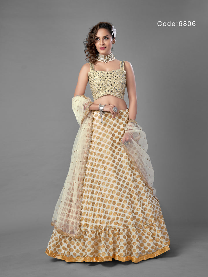 Elegant Apricot Lehenga Choli | Viscose Silk with Unstitched Blouse