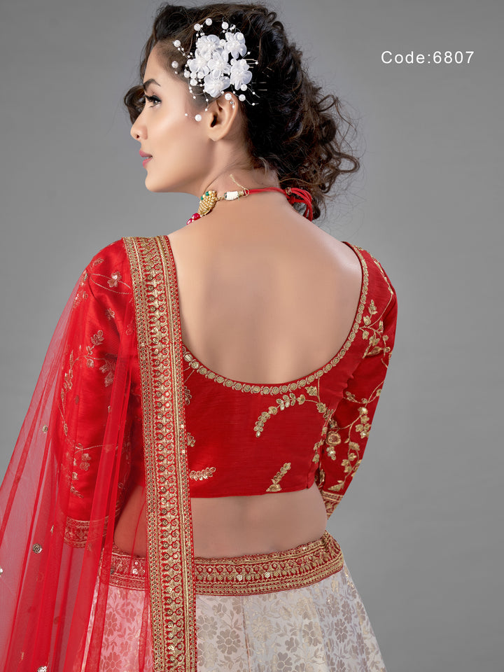 Glitzy Red Designer Lehenga | Heavy Dori and Sequins Work on Art Silk