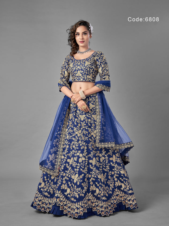 Blue Art Silk Partywear Lehenga | Wedding Lehenga Choli with Net Dupatta