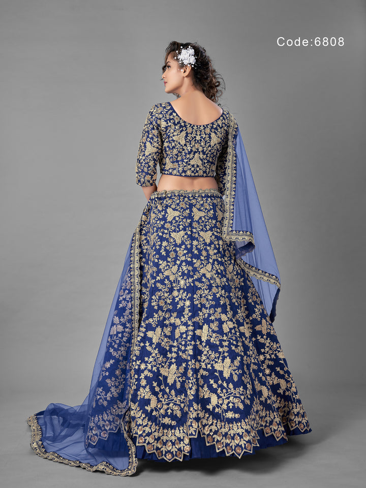 Blue Art Silk Partywear Lehenga | Wedding Lehenga Choli with Net Dupatta