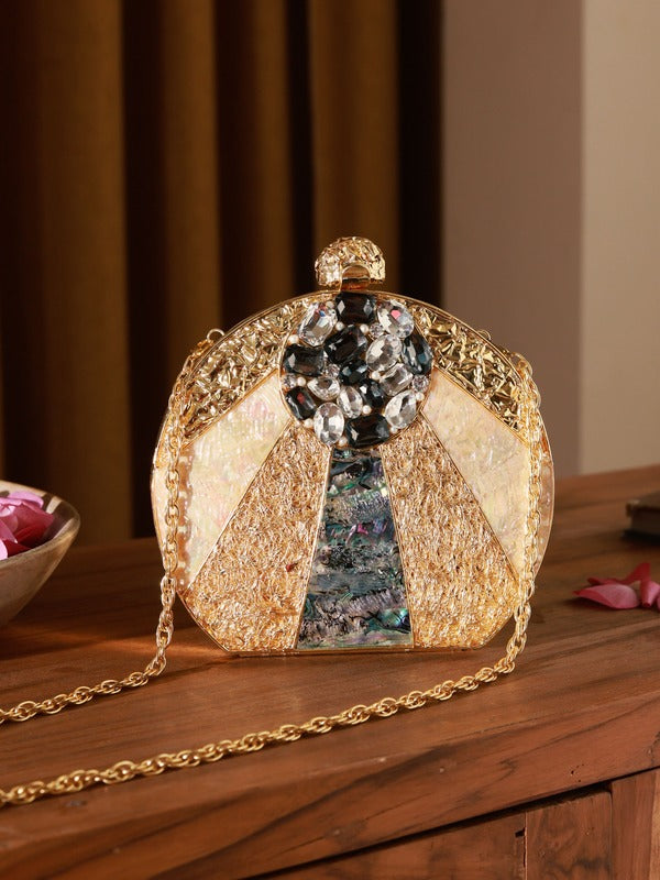 Roma Round Mother of Pearl Clutch | Luxury Embellished Evening Bag