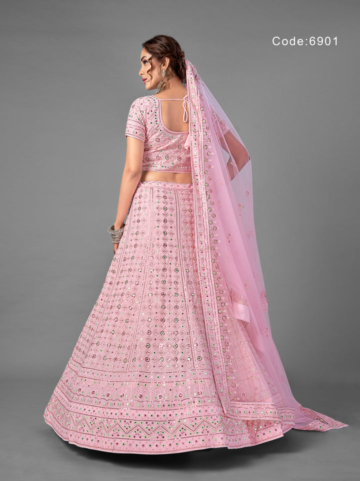 Pink Georgette Sequins Work Lehenga Choli | Elegant Wedding Outfit