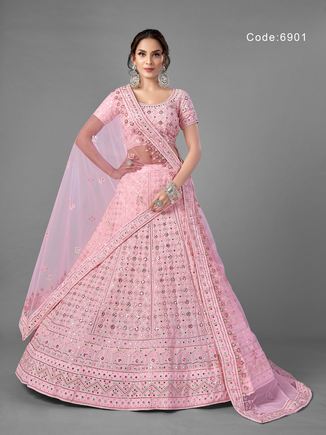 Pink Georgette Sequins Work Lehenga Choli | Elegant Wedding Outfit