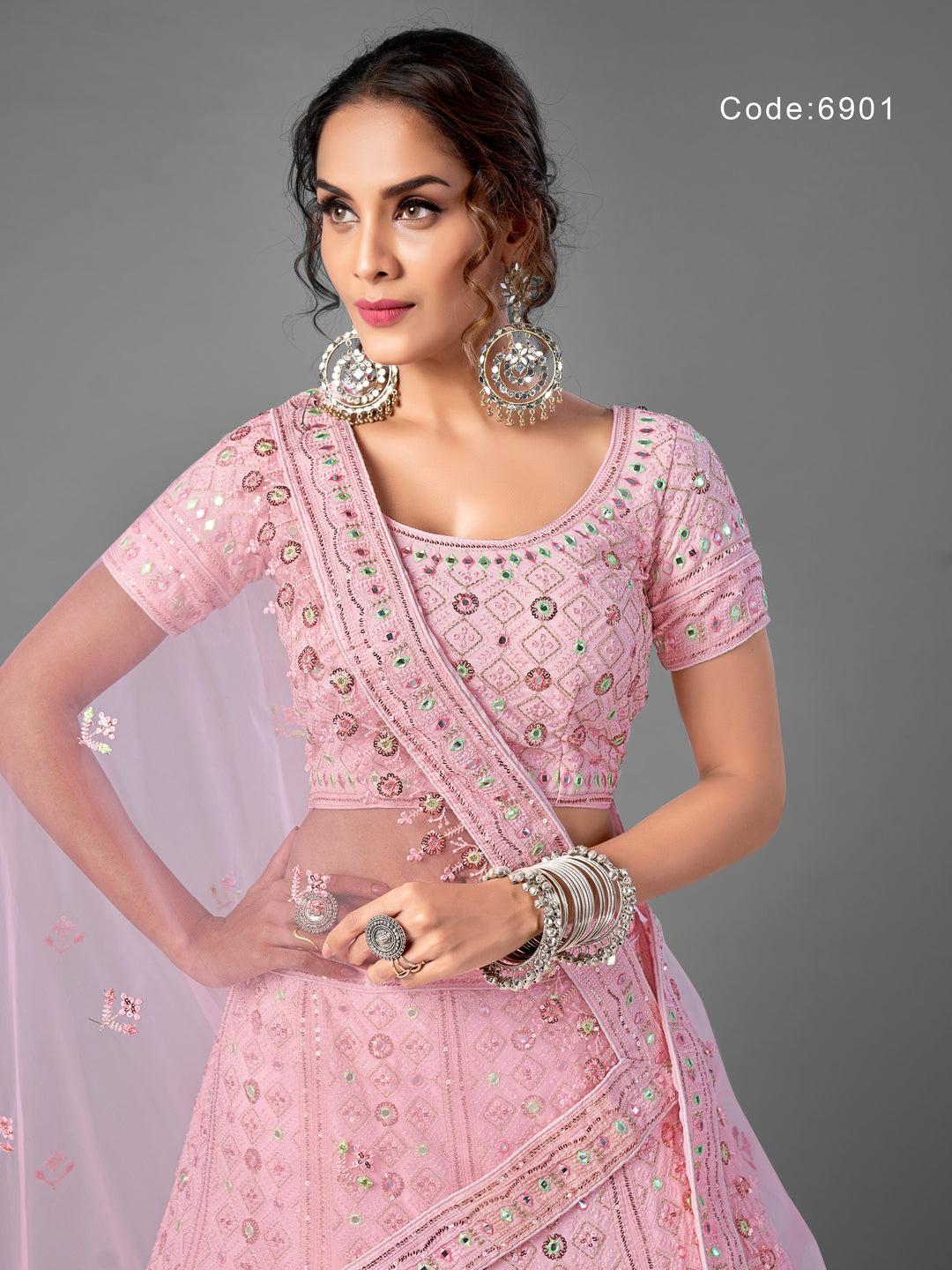 Pink Georgette Sequins Work Lehenga Choli | Elegant Wedding Outfit