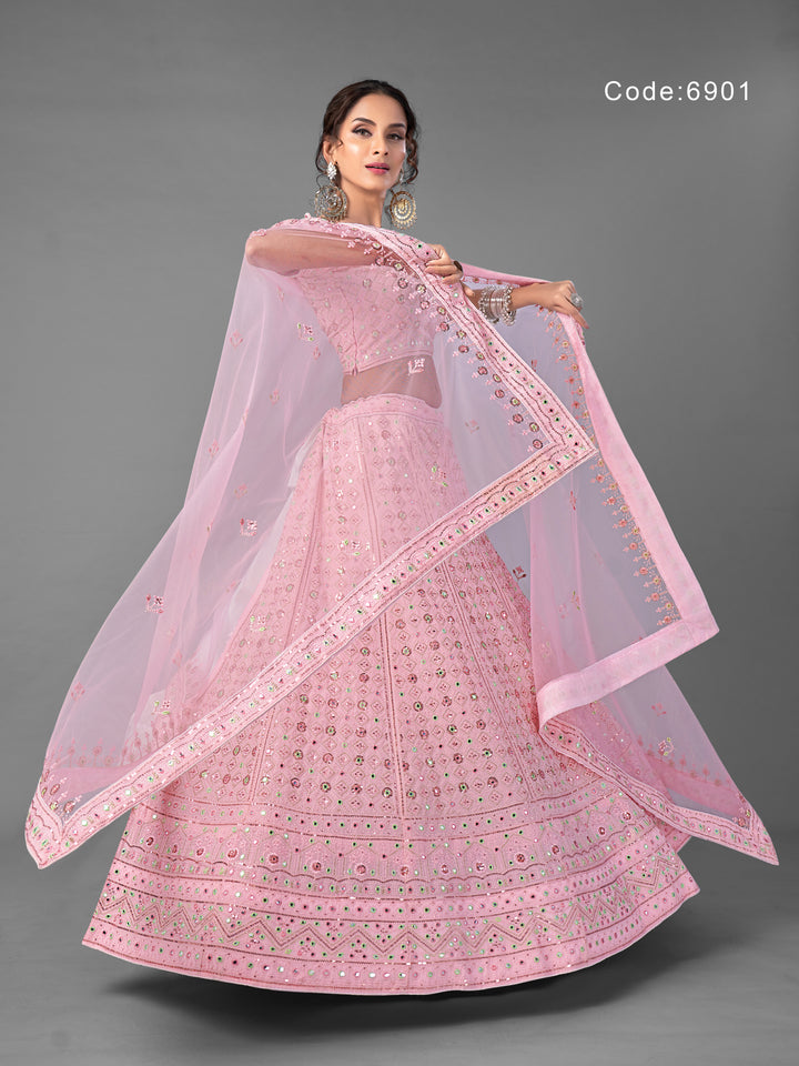 Pink Georgette Sequins Work Lehenga Choli | Elegant Wedding Outfit