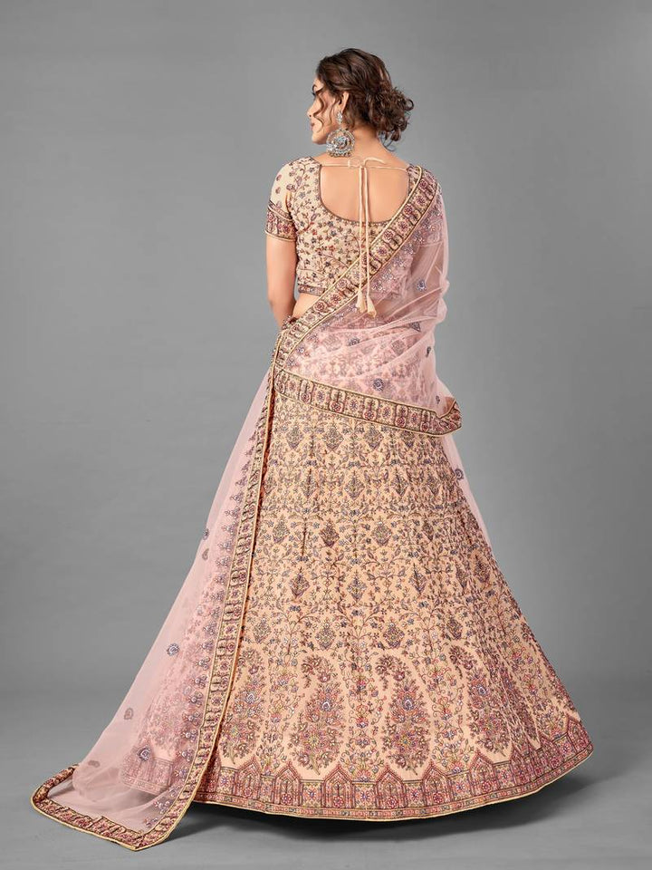 Peach Thread Embroidered Georgette Lehenga | Semi-Stitched Festive Wear