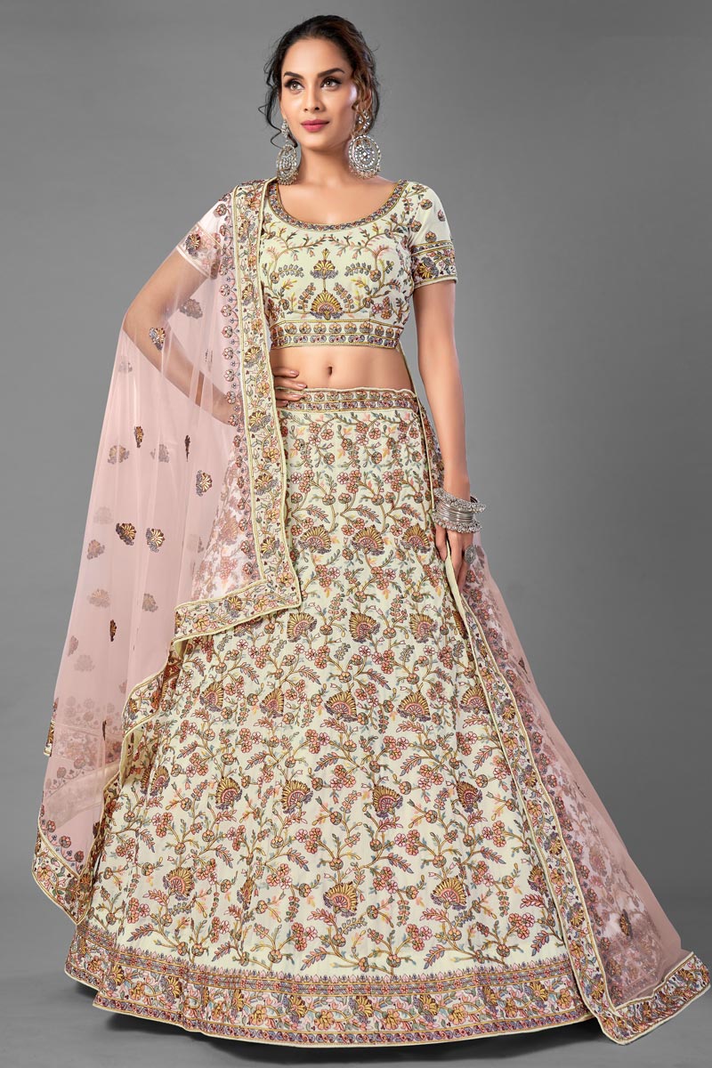 Off White Georgette Lehenga | Thread Sequins Designer Bridal Choli