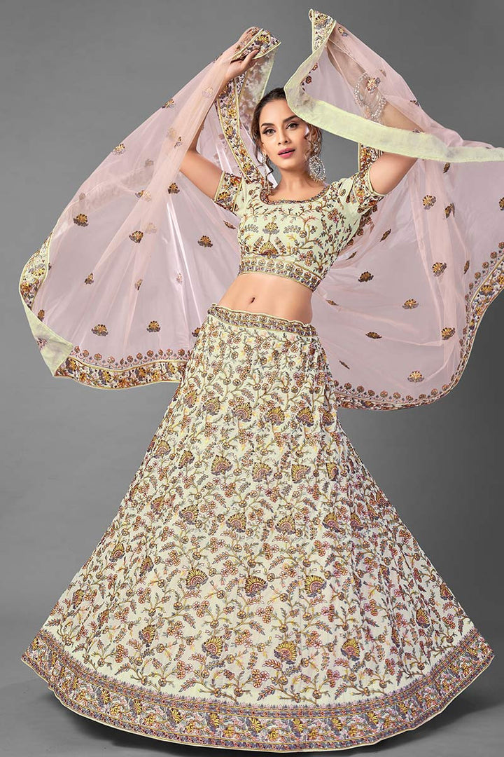 Off White Georgette Lehenga | Thread Sequins Designer Bridal Choli