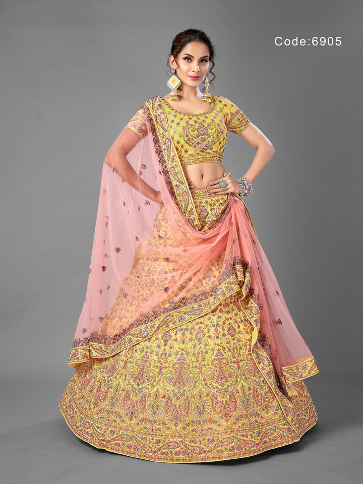 Yellow Georgette Lehenga with Dupatta | Wedding & Festive