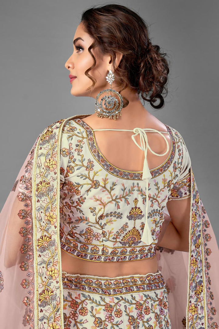 Off White Georgette Lehenga | Thread Sequins Designer Bridal Choli