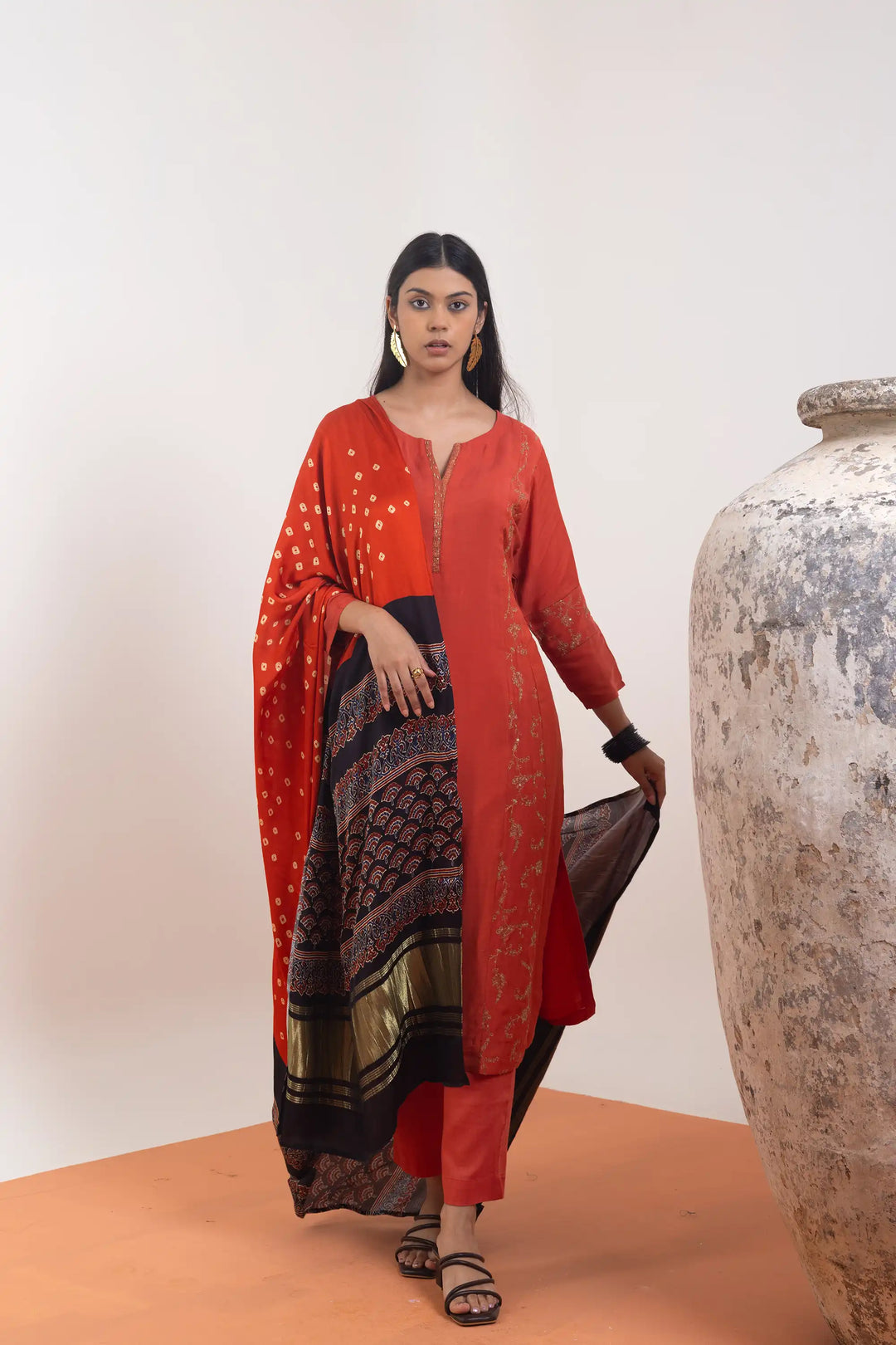 Bright-red Kurtis Set | Crafted with muslin-silk and printed