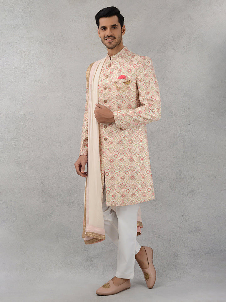 Discover sophistication with this cream Silk Blend Indo Western, perfect for stylish celebrations.