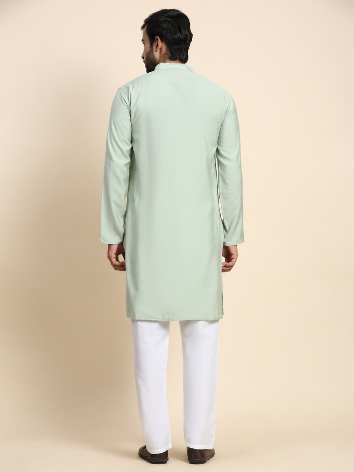 Light Mint Green Rayon Kurta | Solid Design for Festivals and Casual Wear