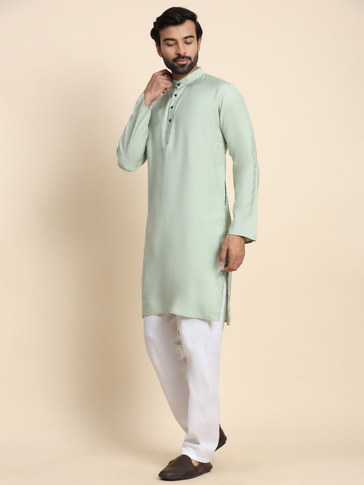 Light Mint Green Rayon Kurta | Solid Design for Festivals and Casual Wear