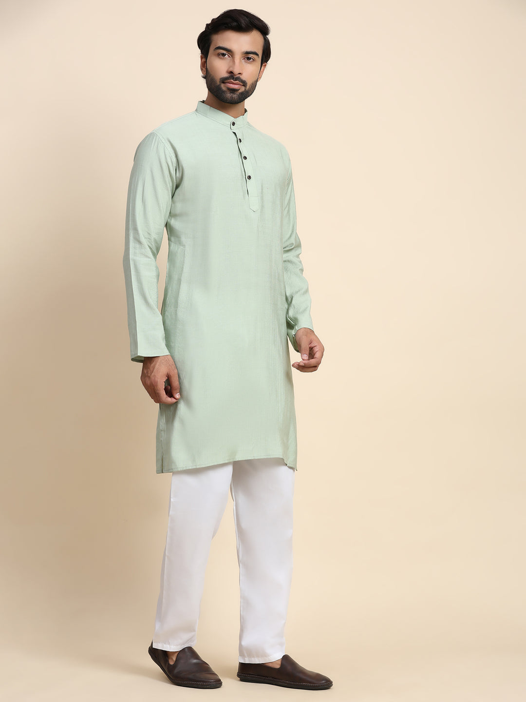 Light Mint Green Rayon Kurta | Solid Design for Festivals and Casual Wear