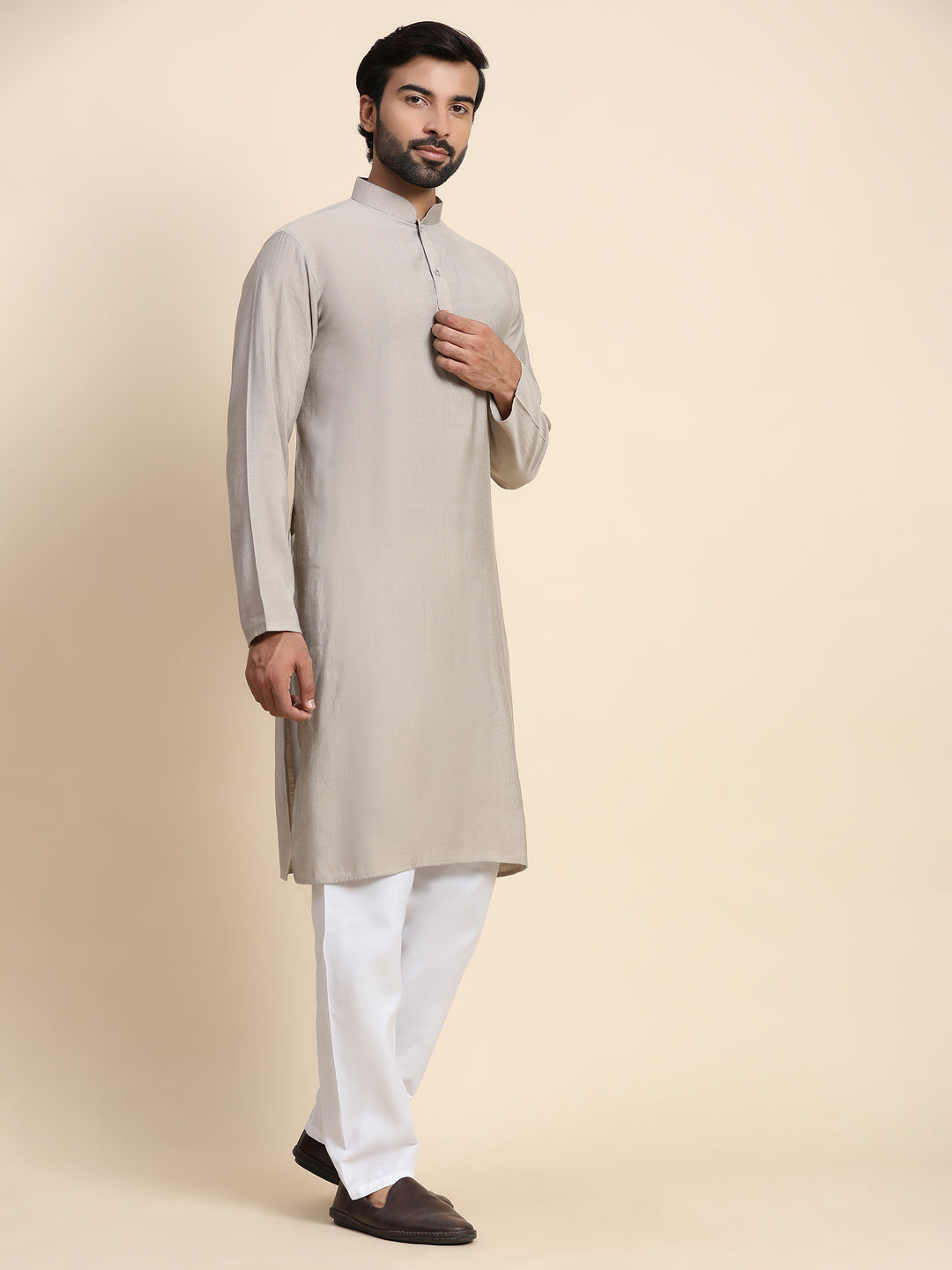 Elegant Grey Kurta | Viscose Rayon Comfort and Style